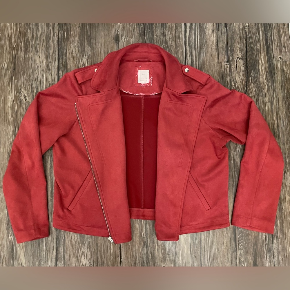 LC Lauren Conrad Faux Suede Moto Jacket Red Size Large